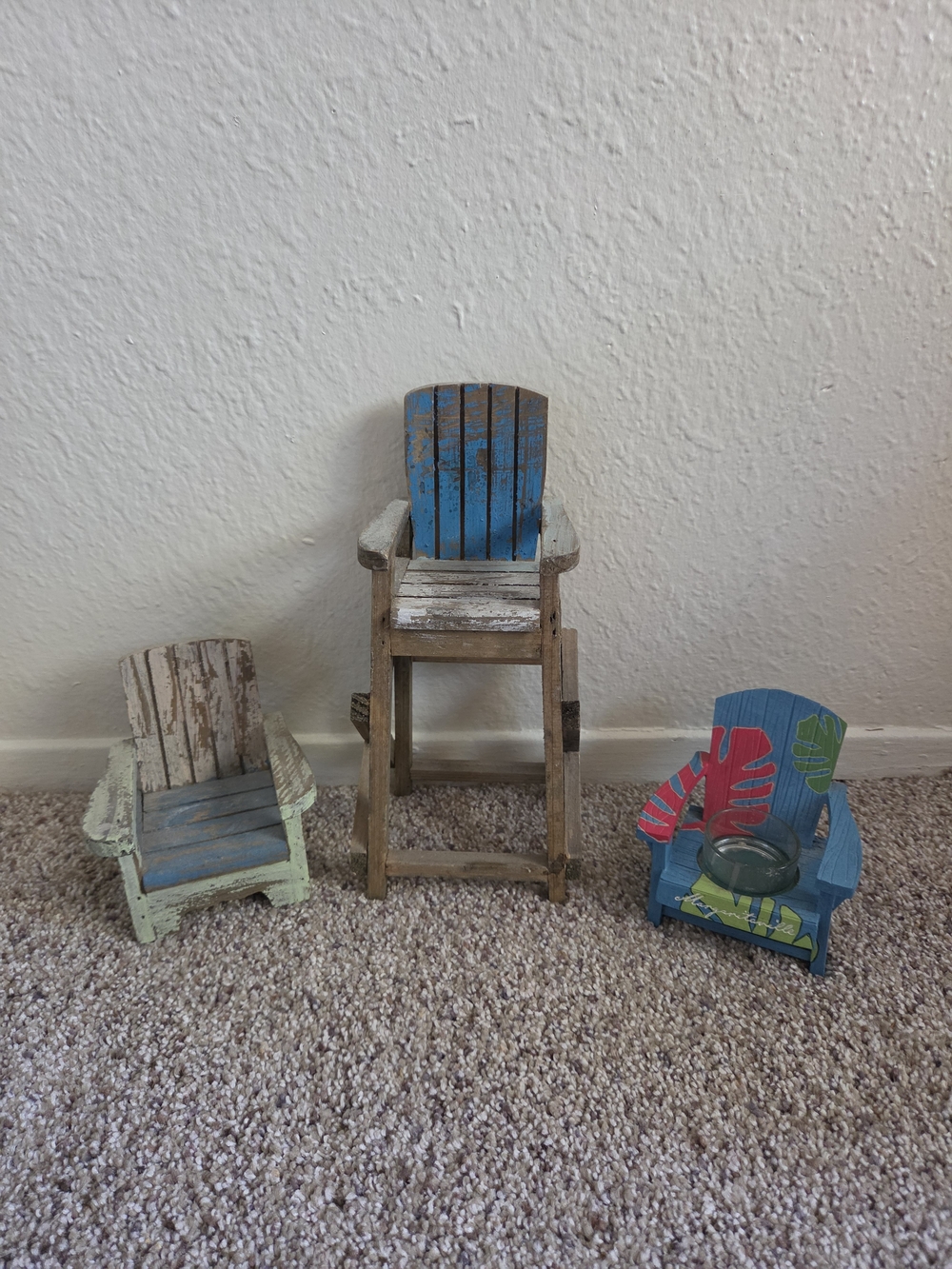Rustic Mini Adirondack Chair Trio - Blue, Green, Natural